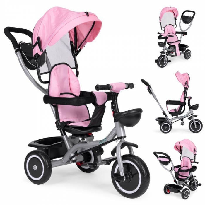 Tricicleta Ecotoys 2in1 Scaun Rotativ 360° Roz