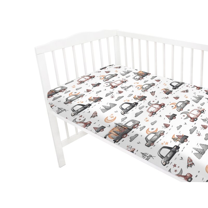 Cearceaf Patut MimiNu Cars Grey, Bumbac, 120x60 cm