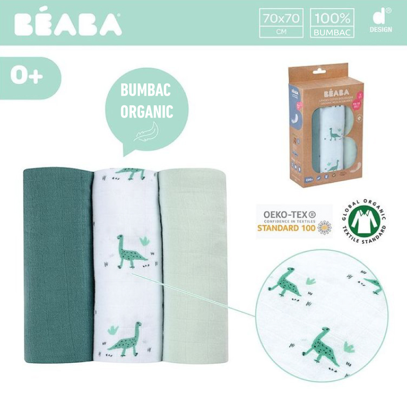 Set 3 Museline Beaba Bumbac Organic 70x70 cm - imagine 5