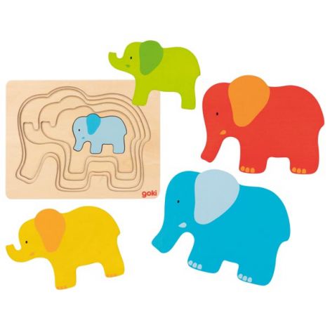 Puzzle Stratificat Elefanții Goki din Lemn