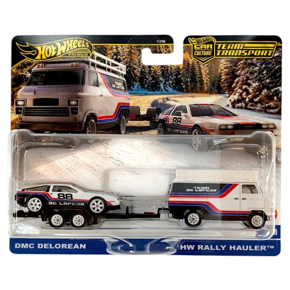 Set Hot Wheels DMC DeLorean + Transportator HW Rally