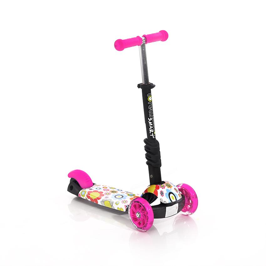 Lorelli Trotineta 3 Roti LED Pink Flowers - imagine 4