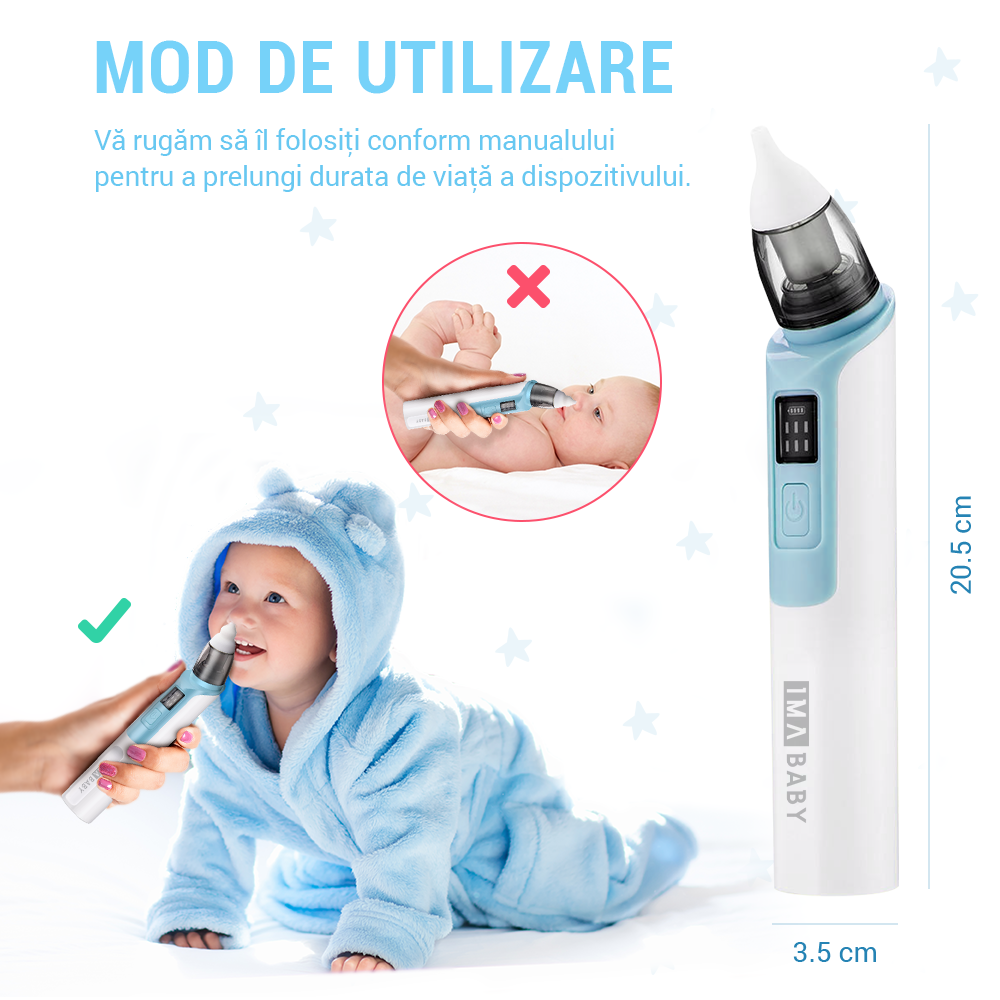 Aspirator Nazal Ima Baby, Silentios, 2 Capete, Albastru - imagine 4
