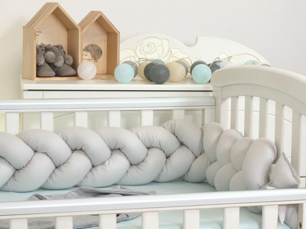 Aparatoare Pat Bumper Pj Baby Bumbac Gri, 180x21 cm - imagine 2