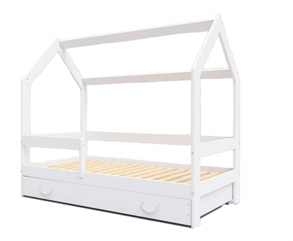 Pat Tineret Casuta Alba, Lemn cu Sertar 160x80 Nichiduta - imagine 7