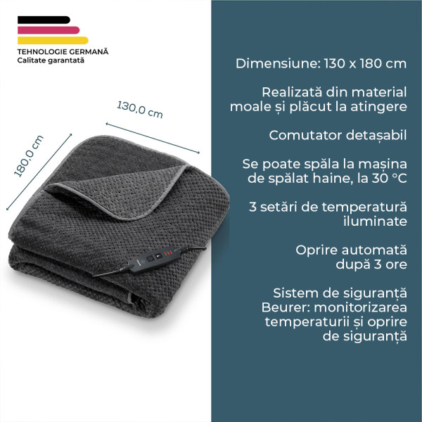 Pătură Electrică Beurer Gri - Confort și Siguranță - imagine 2