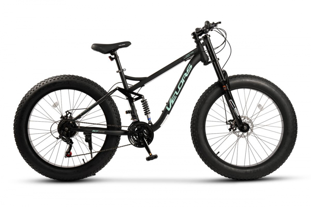 Velors Fat Bike MTB Full Suspension Negru-Turcoaz