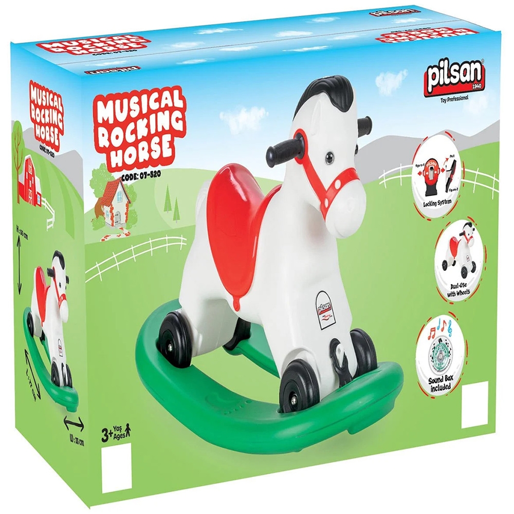 Balansoar Muzical Pilsan Horse White cu Roti - imagine 3