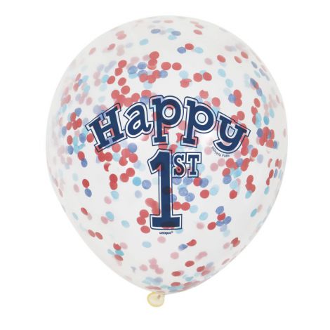 Baloane Latex Happy 1st Confetti Unique, 6 buc