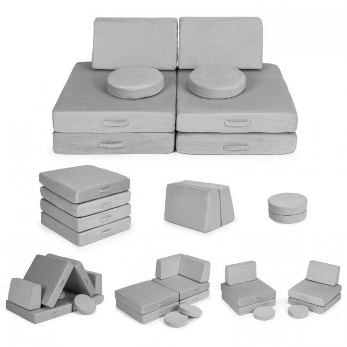 Canapea Modulară Ecotoys Gri - 8 Perne Confortabile