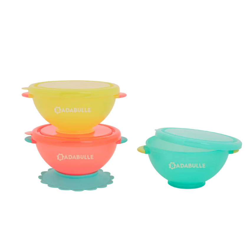 Set 3 boluri colorate Badabulle cu capac si suport - imagine 5