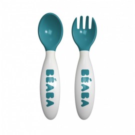 Set linguriță+furculiță Beaba ergonomică turcoaz