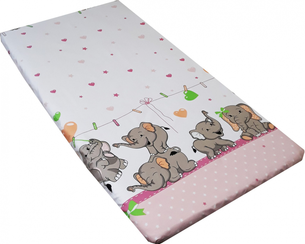 Cearceaf Bumbac Elastic Funny Elephants Pink