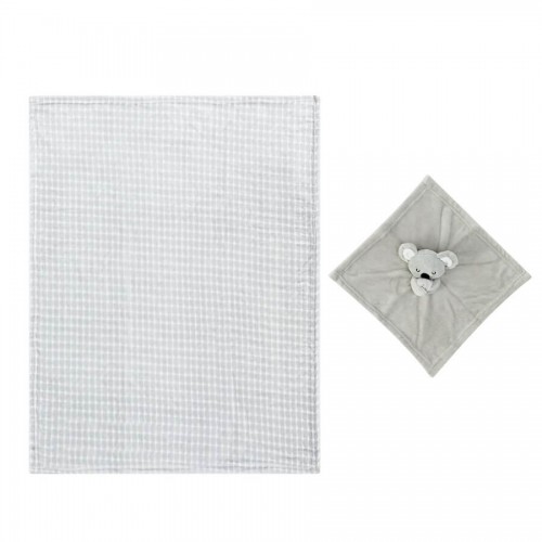 Set Cadou Bebe Infancie: Paturica Fleece și Ursuleț Gri