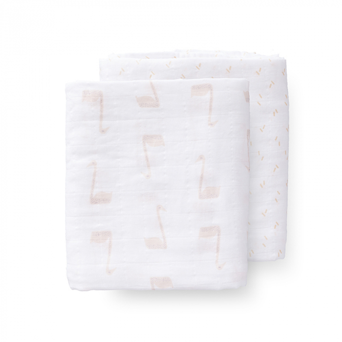 Set 2 paturici muselina Fresk Swan, 120x120 cm