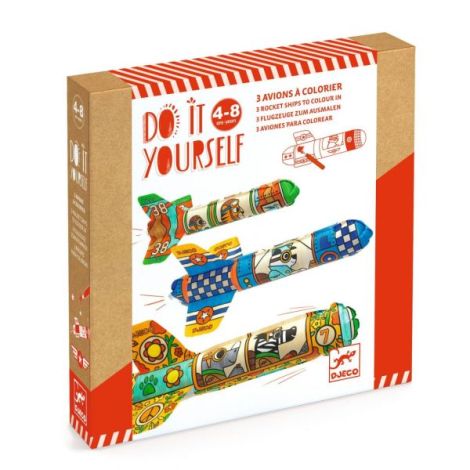 Joc DIY Avioane Djeco - Colorat & Zbor