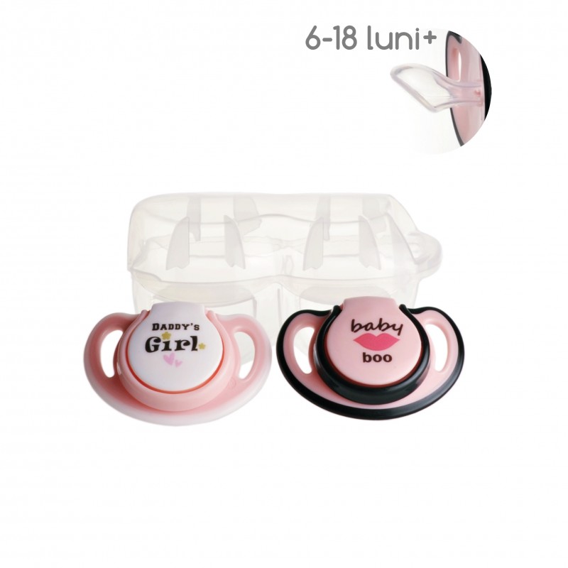 Set 2 Suzete Minut Baby cu Cutie Sterilizare Roz