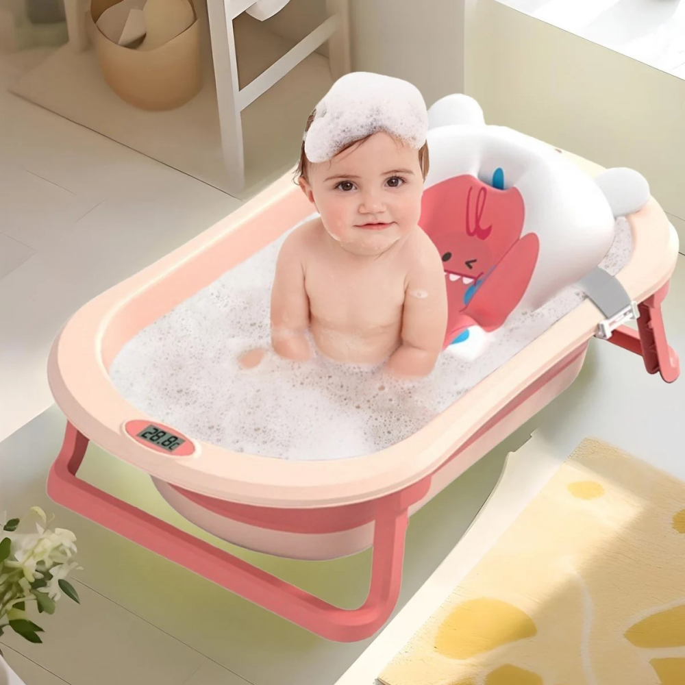 Cadita pliabila Little Mom Dino Pink, cu perna si termometru - imagine 7