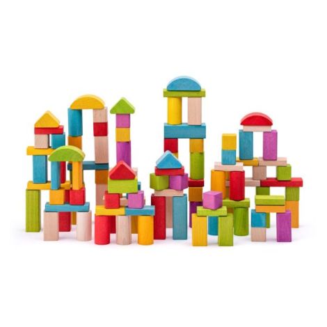 Set 100 Cuburi Lemn Colorate Woodyland | Jucarie Creativa - imagine 3