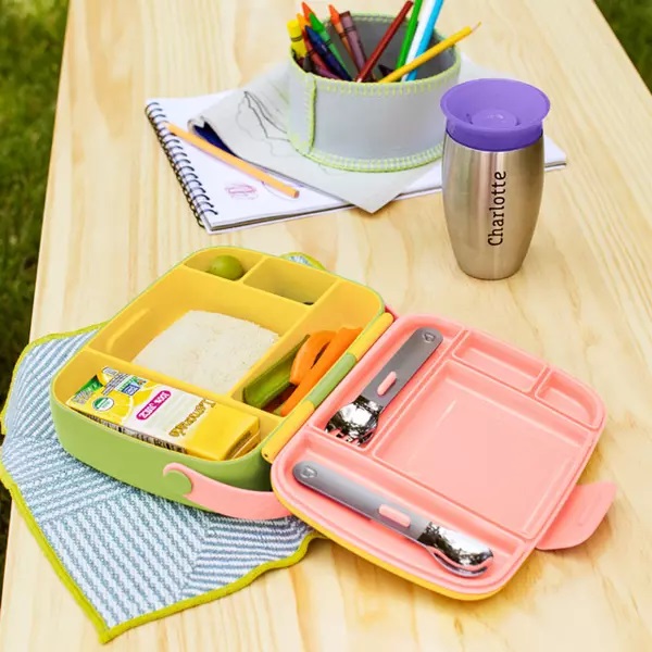 Cutie Bento Munchkin Galben cu Ustensile Inox - imagine 3