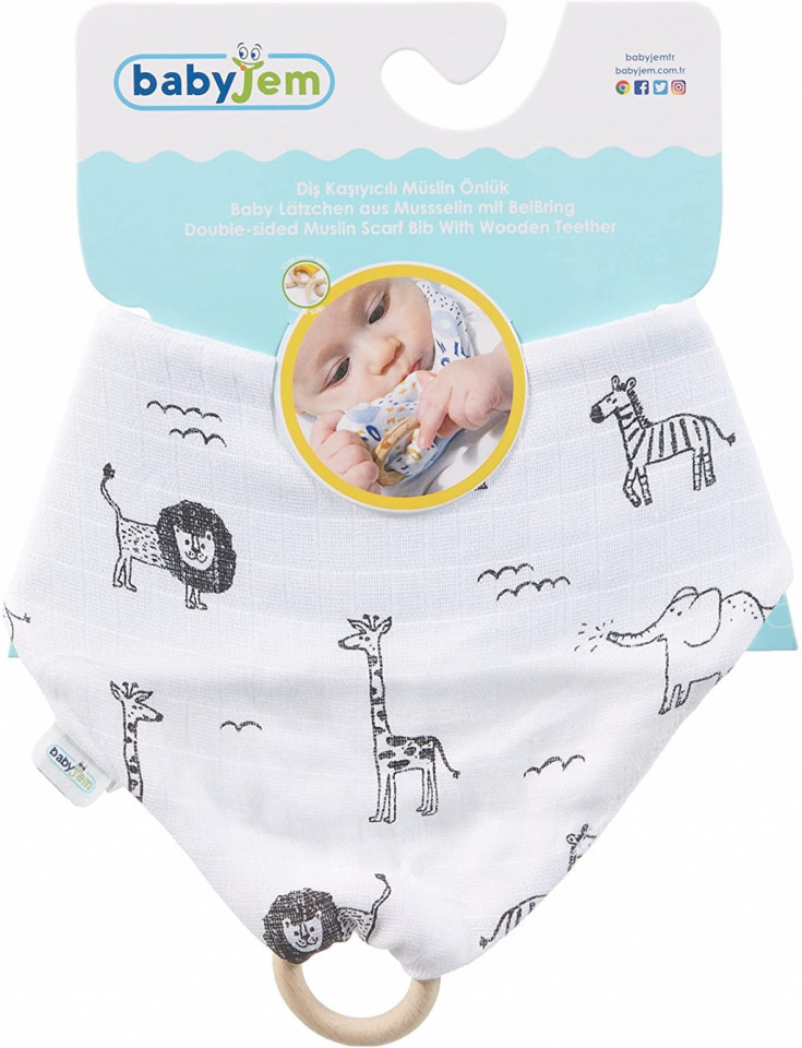 Baveta BabyJem Zoo muselină și inel lemn - imagine 3