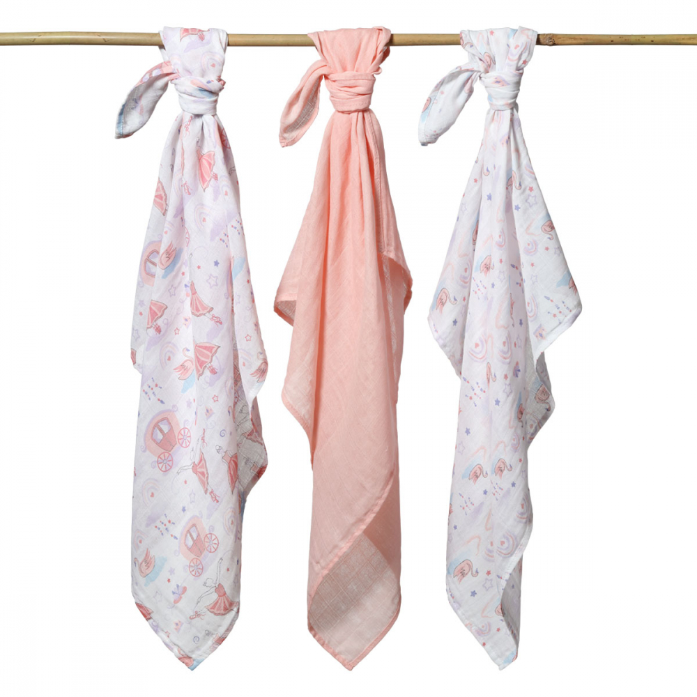Set 3 scutece Babyono muselină, Soft Pink - imagine 5