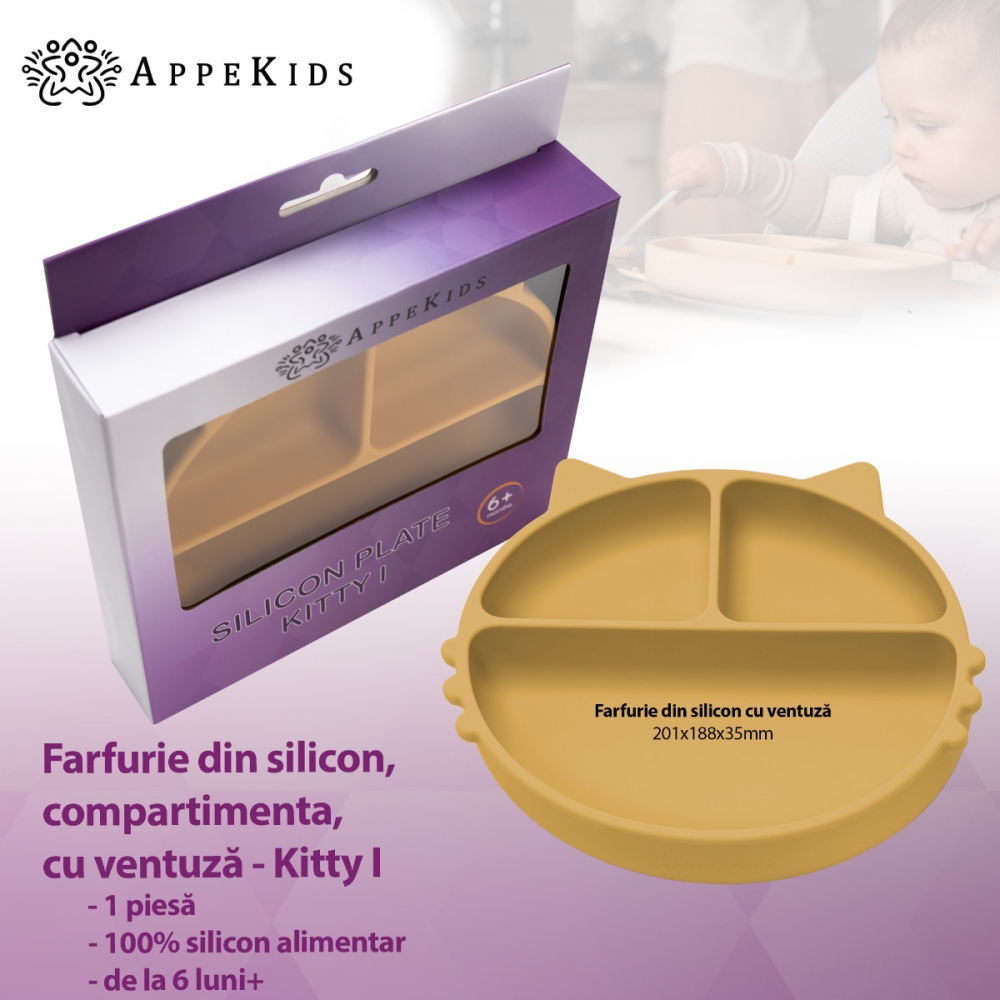 Farfurie Silicon AppeKids Kitty Honey cu Ventuza - imagine 2