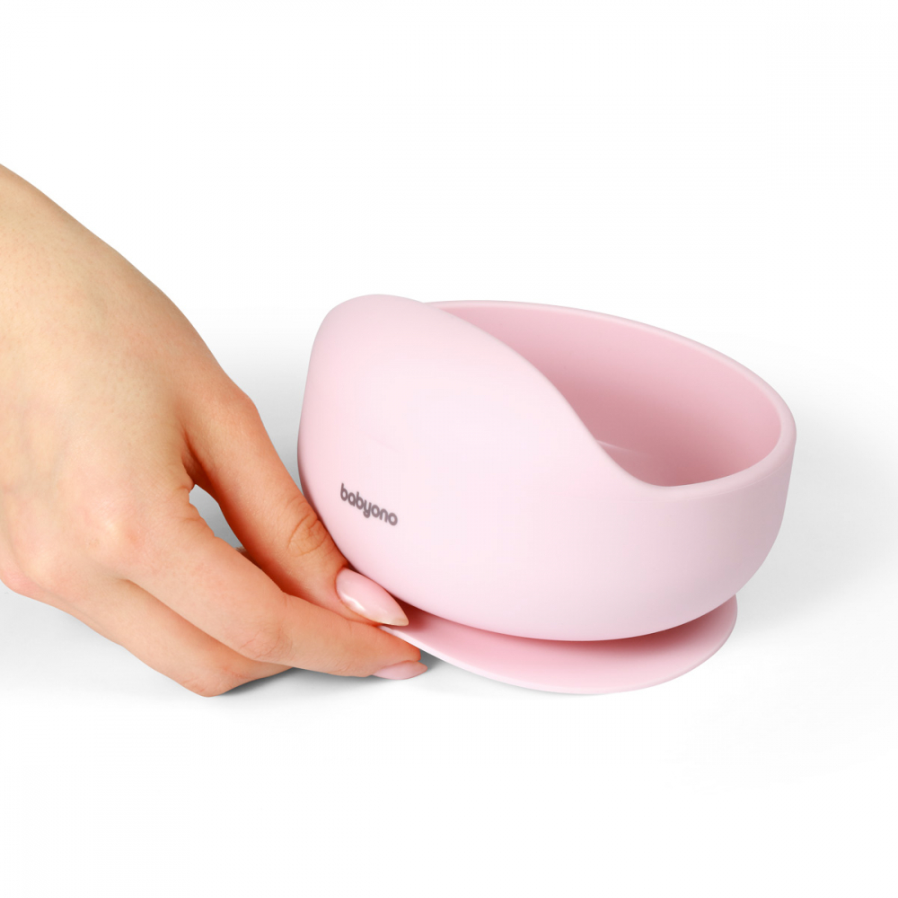 Bol silicon cu ventuza Babyono roz, antrenament mâncare - imagine 4