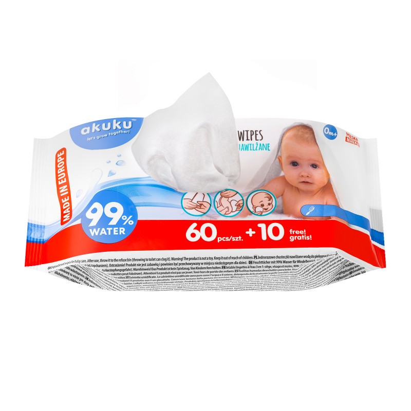 Servetele umede Akuku 99% Apă, 70 bucăți - imagine 2