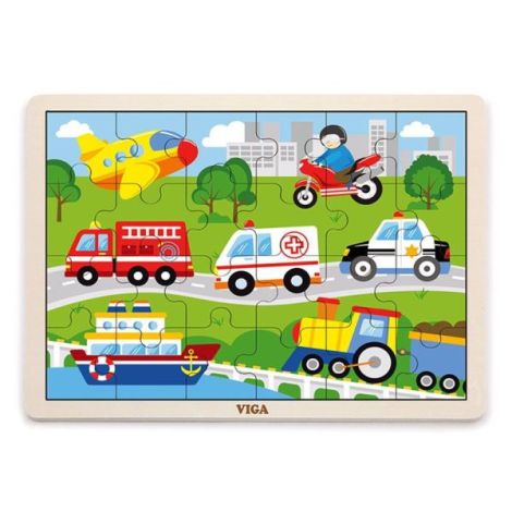 Puzzle Lemn Vehicule Viga 24buc - Viga Toys