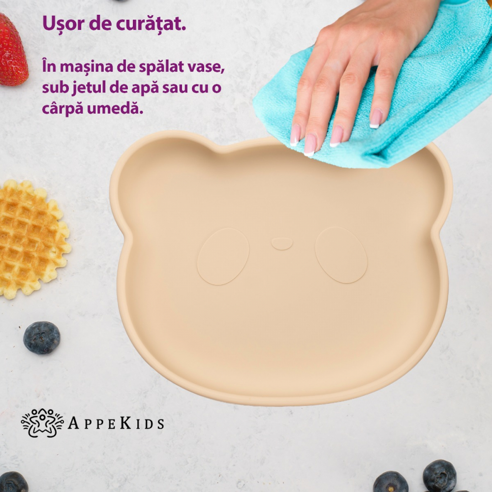 Farfurie Silicon cu Ventuza AppeKids Beige - imagine 5