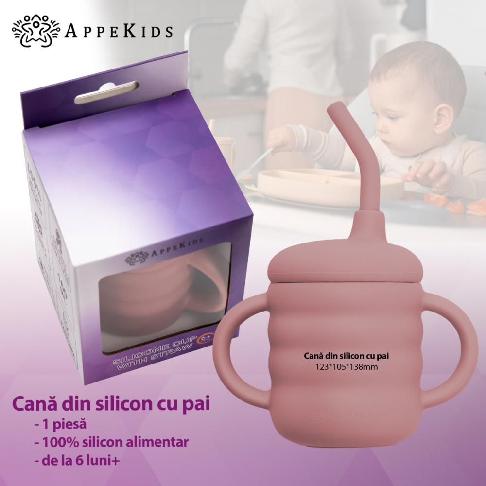 Cana Silicon cu Pai AppeKids Old Rose - imagine 2
