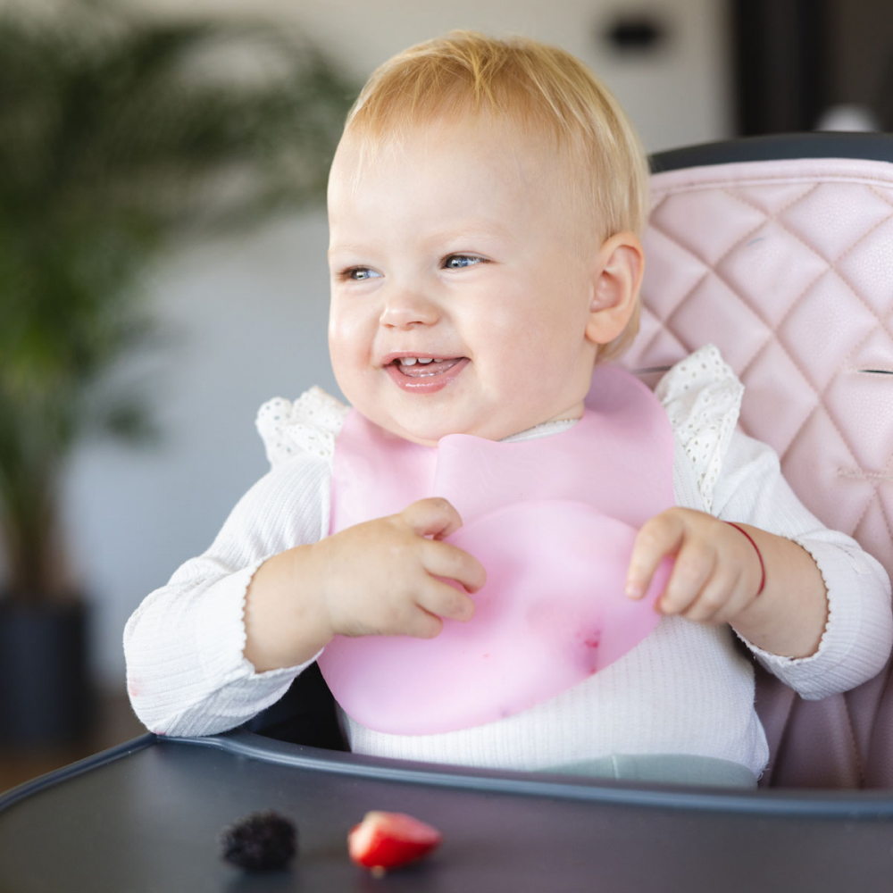 Babyono Baveta silicon roz impermeabila