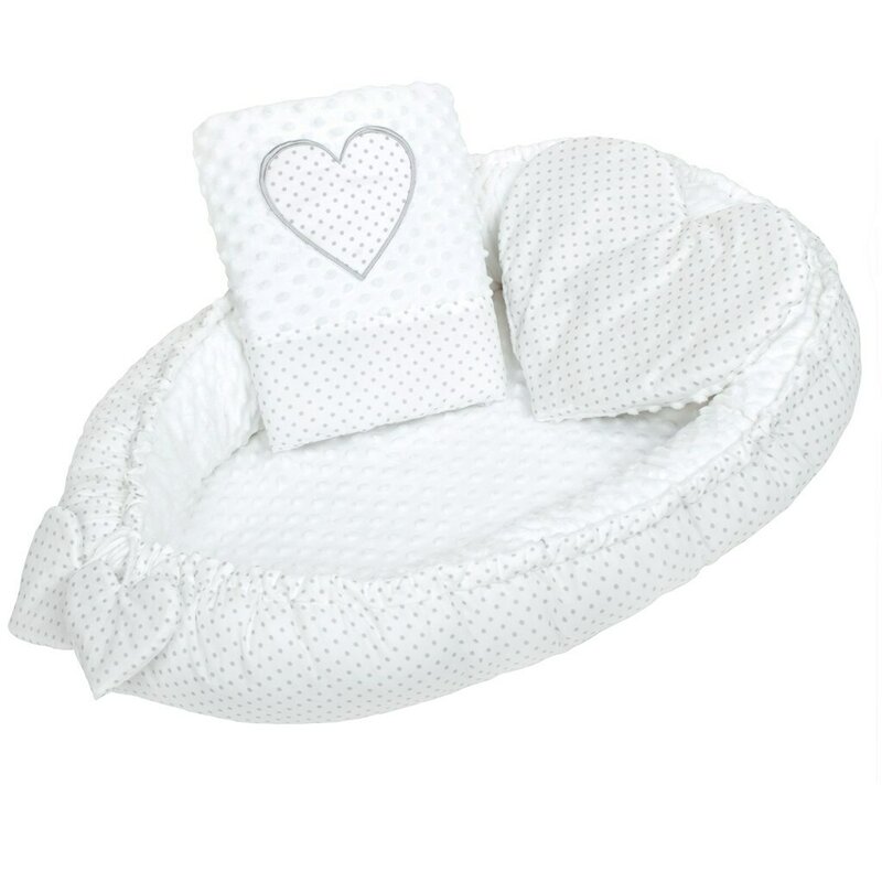 Set Cuib New Baby Minky Heart White - imagine 2