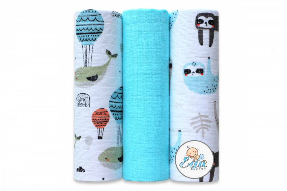 Set 3 scutece muselina Egakids, Turquoise