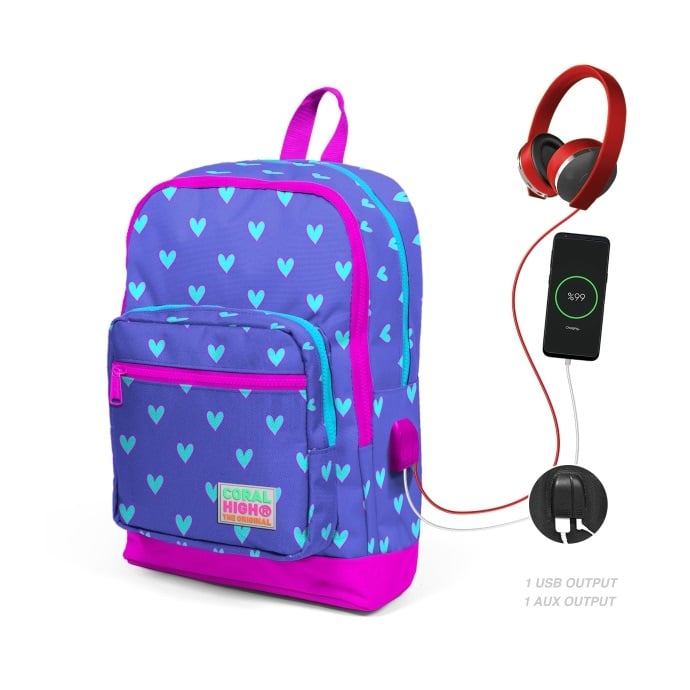 Ghiozdan Coral High cu USB, 4 Compartimente, Mov