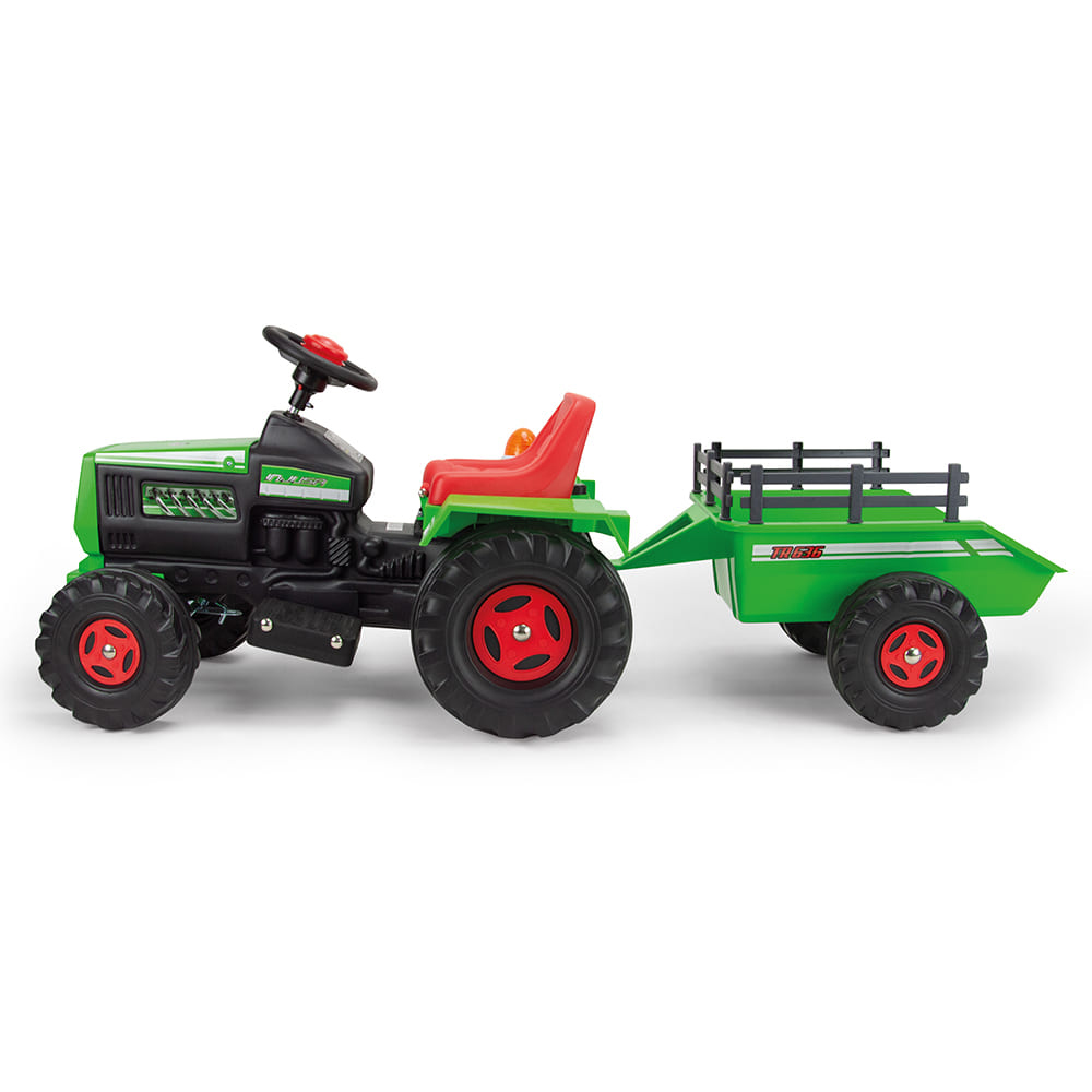 Tractor Injusa Electric 6V Verde cu Remorcă