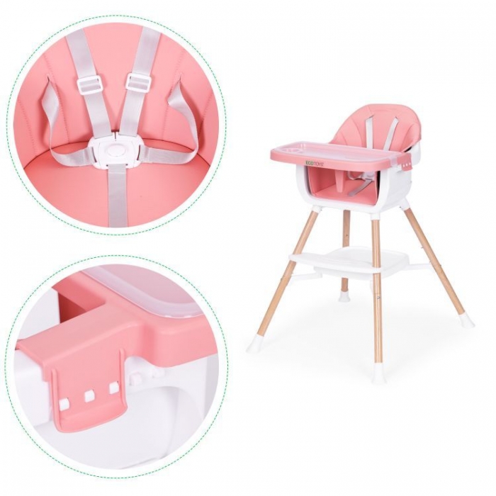 Scaun masa 2-în-1 Ecotoys Roz - Multifuncțional - imagine 6