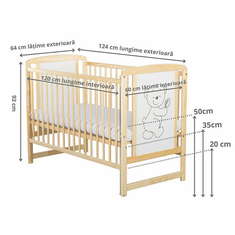 Patut lemn Babyneeds 120x60 cm, laterala culisanta - imagine 2