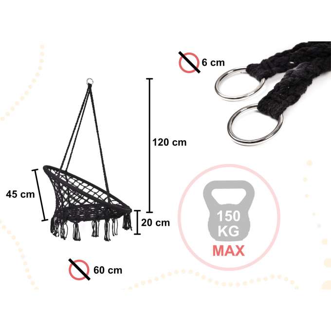 Leagan Suspendat Ikonka Black, 80 cm, Exterior/Interior - imagine 2