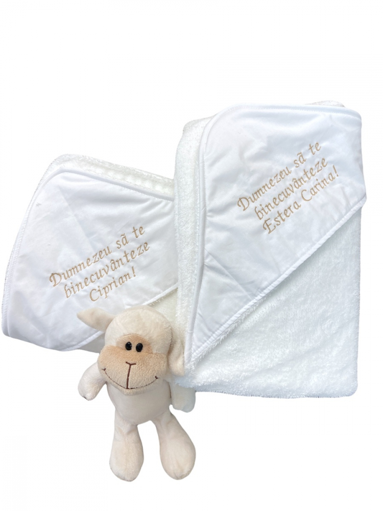 Prosop Bebe Personalizat Deseda, cu Căciuliță, Alb