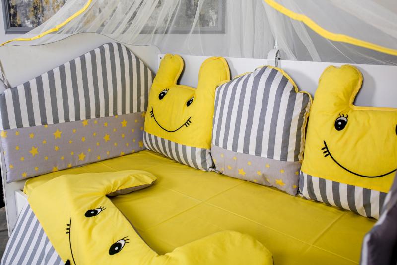 Lenjerie Mykids 10 piese, gri-galben, 120x60 cm - imagine 2