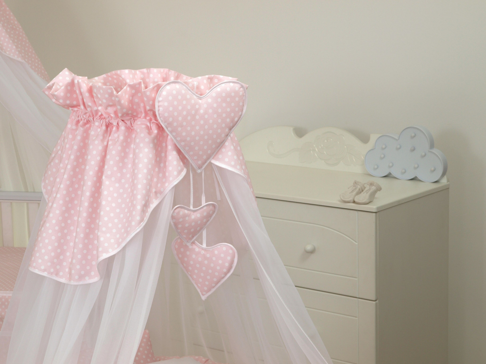 Cos Bebe Amy Bear Heart Pink pe Roti, cu Lenjerie si Baldachin - imagine 3