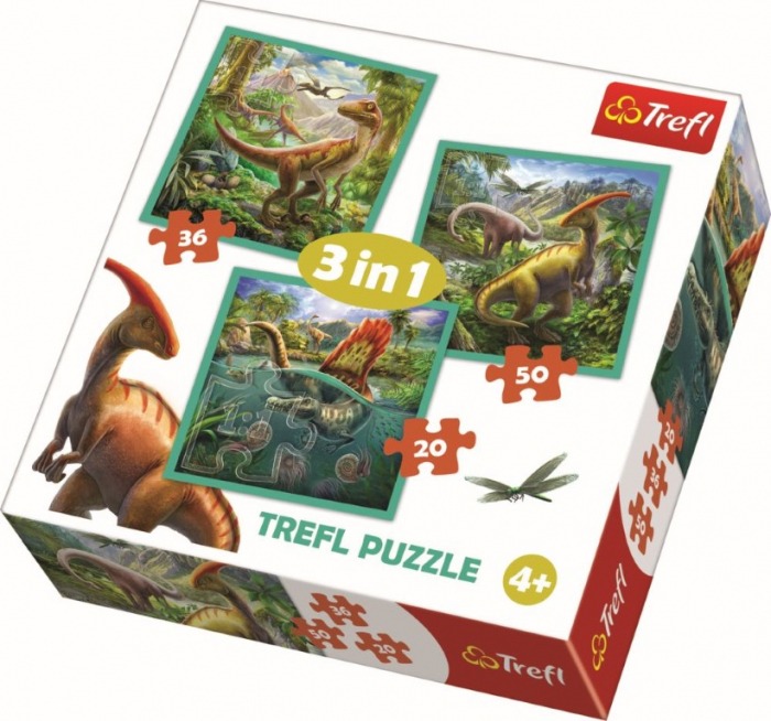 Trefl Puzzle Dinozauri 3in1 - Joc Educativ Copii