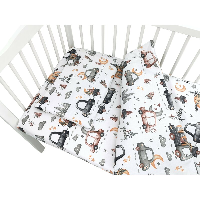 Lenjerie patut MimiNu Cars Grey, 3 piese, bumbac