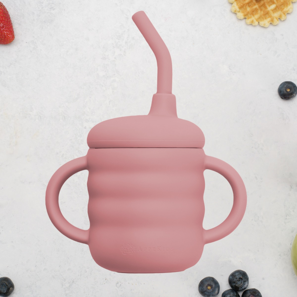 Cana Silicon cu Pai AppeKids Old Rose
