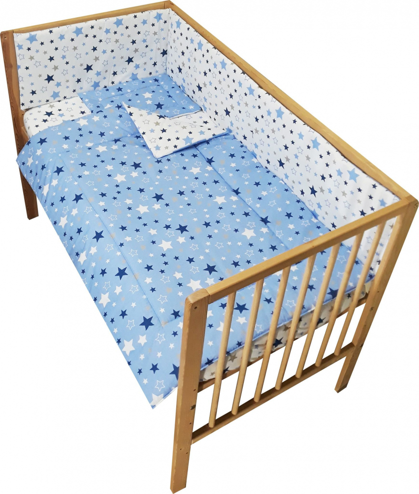 Lenjerie Patut Nichiduta Blue Stars, 4 Piese, 120x60 cm - imagine 4