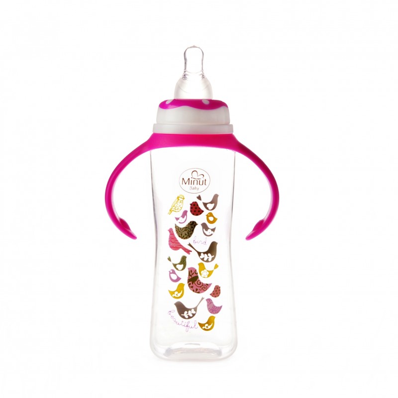 Biberon Minut Baby 250ml cu manere roz 6+ luni