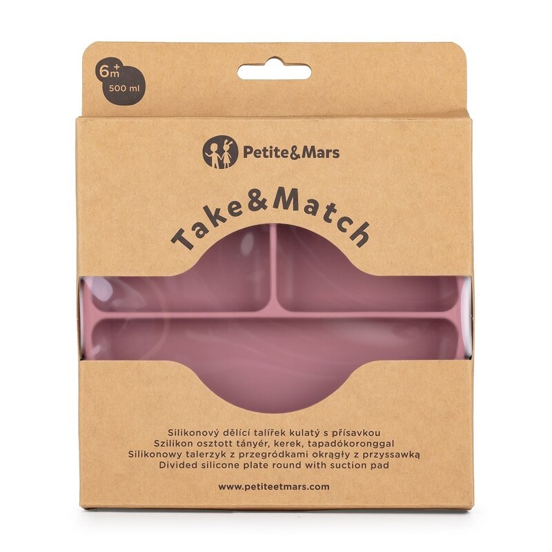 Farfurie Petite&Mars cu 3 compartimente și ventuza, Roz - imagine 3