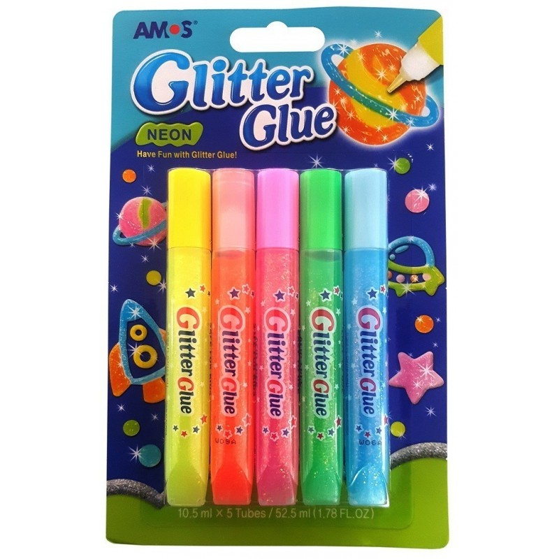 Lipici cu sclipici neon Amos, set 5 culori